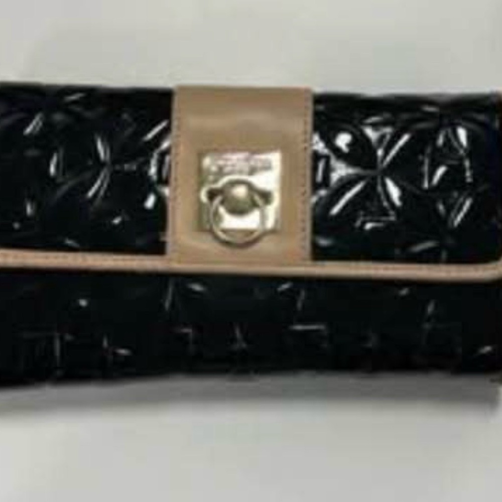 Spartina Patent Leather Black Clutch with Tan Trim